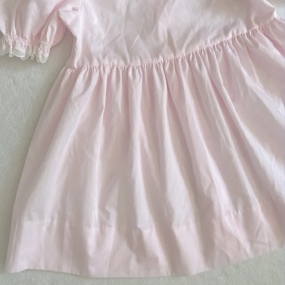 {VTG} Bryan | 70s 80s Peter Pan Collar Puff Sleeve Heirloom Dress L/736 Pink (4) - Picture 5 of 16